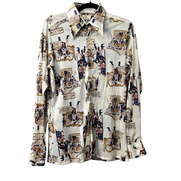 martell Other - Vintage‎ Martell 1776 Independence Day American Revolution Print Point Neck Sz M
